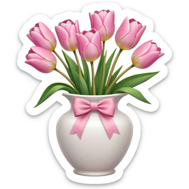 Light pink tulips in white vase in bow  sticker