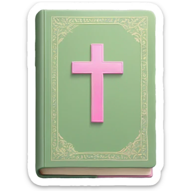 Open Light Sage green holy Bible with pink cross on the cover and light coloured gardens coming on the cover  sticker
