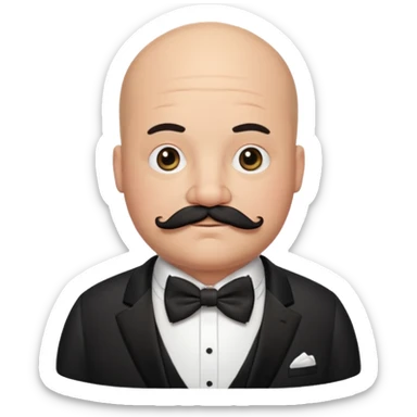 fat Bald guy with thick black mustache & bow tie sticker