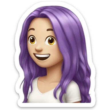White girl with purple long hair, laughing sticker