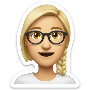 vrouwlijke persoon, zwarte ronde bril, halflang assymetisch haar 1.60 groot sticker