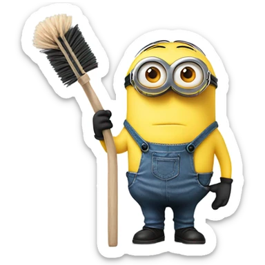 Minion holding a toilet brush up on the air sticker
