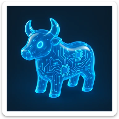 modern tech-inspired bull logo, glowing blue, digital circuit style, glossy circuit look sticker