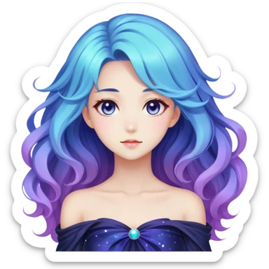 Beautiful gorgeous anime lady with long beautiful nebula hair, fashio aesthetic  sticker