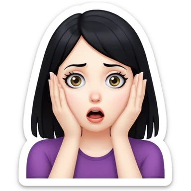 Shocked girl face and hands on face , black hair  sticker