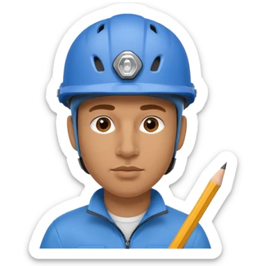 Man wearing a blue bike helmet and a pencil in his nose sticker