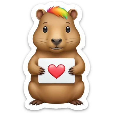 rainbow capybara holding a sign saying i love you sticker