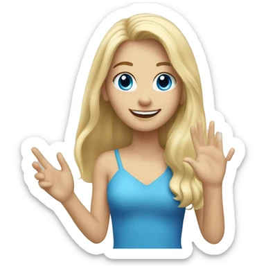 blonde long hair blue eyes girl waving her hand and smiling sticker