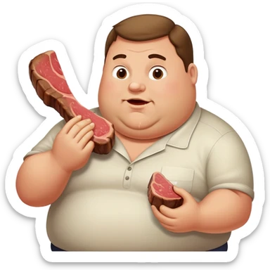 A fat man eating a giant steak sticker