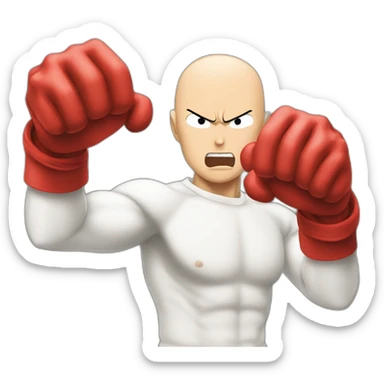 Angry Saitama punching with his giant red hand sticker