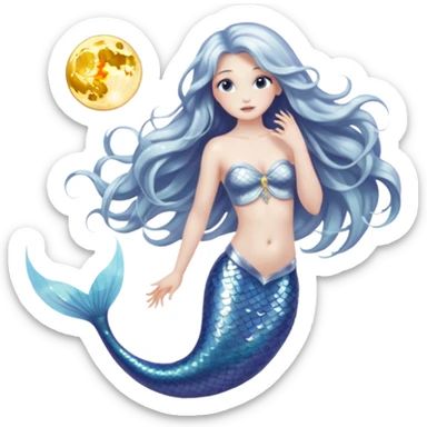 Lunar mermaid and the moon with more details  sticker