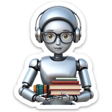 nerdy robot librarian with glasses and books sticker