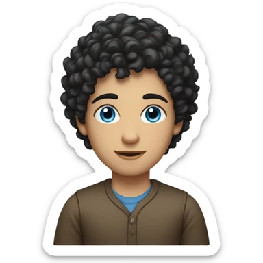 make, very short dark curly hair - shorter on the sides , longer on the top; blue eyes ;caucasian; young sticker