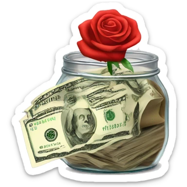Tip jar dollar bills rose sticker