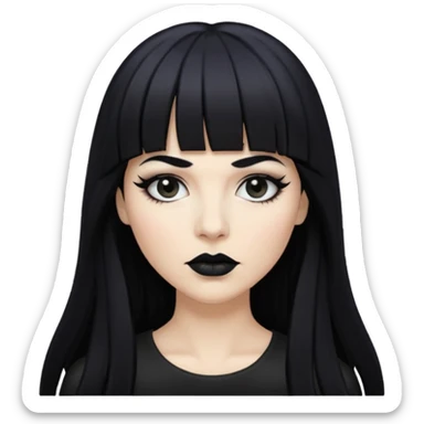 vampira mulher branca com cabelo preto longo com franja acima da sobrancelha e lábios com batom preto sticker