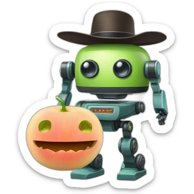 Robot with a mustache and a melon hat sticker