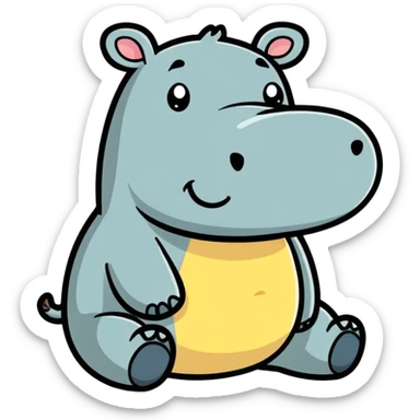 hippopotamus emoticon in Kakao style, bright and cute expression, yellow background, bold black outline, simple design sticker