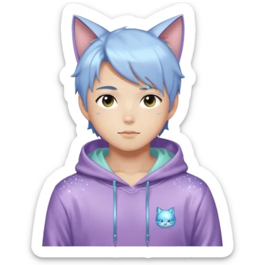 Sexy Handsome Shiny Sparkly Attractive Pastel Asian Anime Catboy with a hoodie  sticker