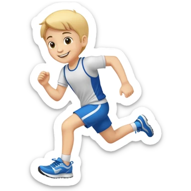 the boy wears his running shoes and he likes to run in a race sticker