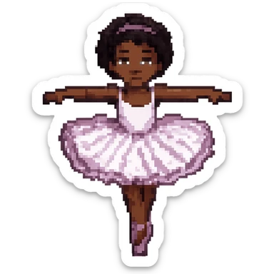 Make her a ballerina with dark skin and curly black hair in pixel art style, no background. sticker