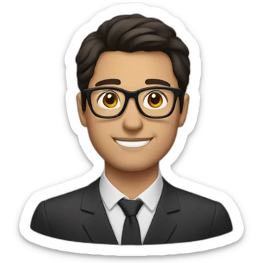brunette man with glasses and facials sticker