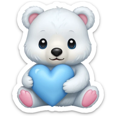 White bear holding blue heart sticker