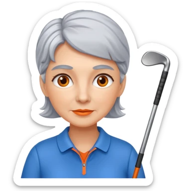 Grey haired lady in blue and orange playing golf sticker