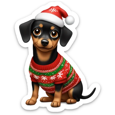 Tan and black Chiweenie wearing Christmas sweater sticker