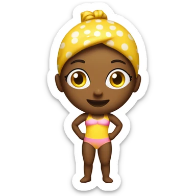 simple yellow emoji wearing pink swimsuit with white polka dots  sticker