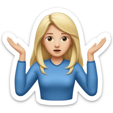 lady with long blonde hair throwing arms in the as if confused sticker