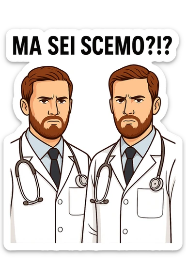 Dottore con la stessa faccia e camicie, dice "Ma sei scemo?!?" sticker