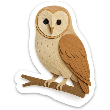 barn owl sitting on a branch, delicate paper layers, naturalistic pose, subtle color variations sticker