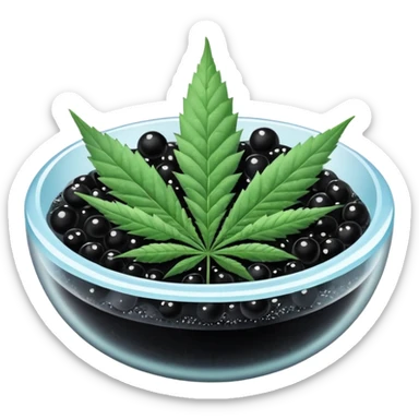 frozen caviar with cannabis leaf sticker
