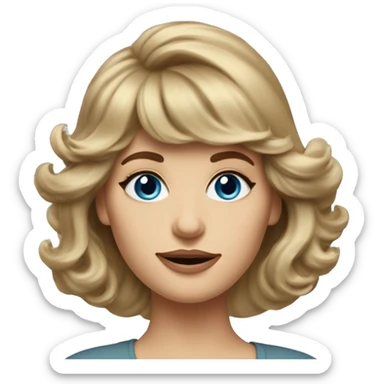 Medium length Dirty blonde voluminous hair with bangs all across forehead and sides swept away from face woman of 60 with blue eyes  sticker
