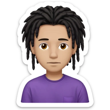 medium brown teen with black dreads and brown eyes that has a small faint mustache and purple shirt sticker
