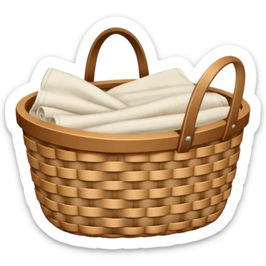 A woven light Brown basket with fresh washed linen sticker