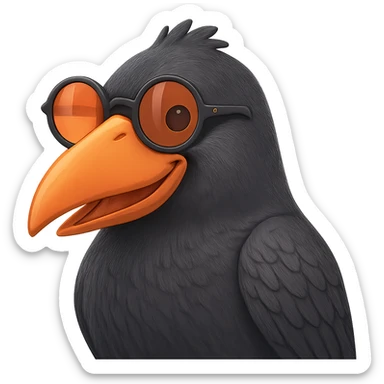 Make the bird slightly more realistic than the original, but still cartoonish. Keep the same pose, orange beak, and round sunglasses. Add subtle feather texture and gentle shading, but not hyper-realistic. Bird with a playful expression. No background. The style should maintain the cartoonish look of the original bird. sticker