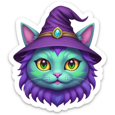 purple witch cat with rainbow eyes sticker