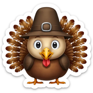 happy-looking turkey wearing a pilgrim hat. sticker