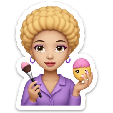 Light skin female holding makeup fluffy sponge in left hand  sticker