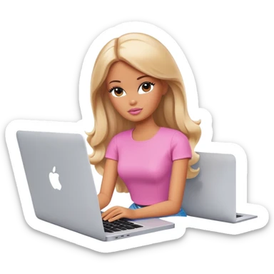 a tired barbie works in front of macbook sticker