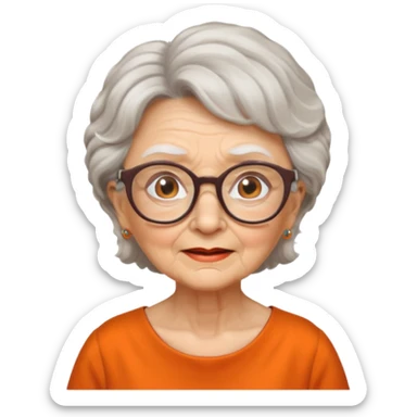 OLD LADY IN KITCHEN OUTFIT ORANGE DRESS, GLASSES. WHITE HAIR , AOROM BUSHY HAIR sticker