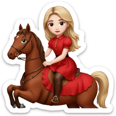 sabrina carpenter wearing red dress while riding a horse sticker