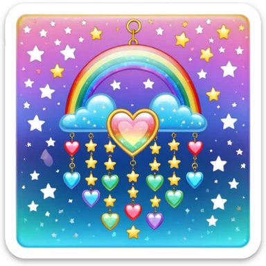 Sparkly glittery aesthetic Iridescent rainbow suncatcher hanging hearts and tiny stars sticker
