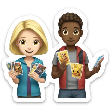 white boy and white girl opening pokemon cards together sticker