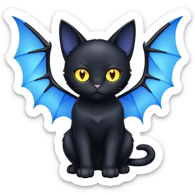 black cat with blue bat wings and glowing yellow eyes sticker