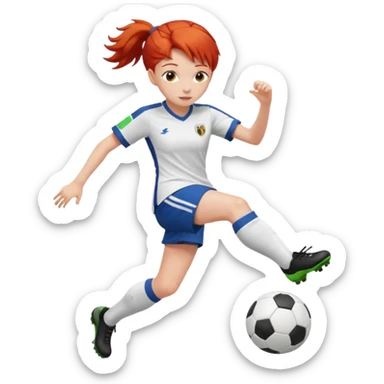 red-haired soccer girl, kicking a ball sticker