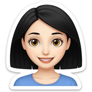 나는 여자이고 눈이 큰 편이고 성격이 웃기고발랄하게 표현됐으면좋겠어. 좀더 장난스러운 표정으로 해줘 검정머리로 바꿔줘 sticker