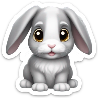 A cute gray lop-eared rabbit with soft, droopy ears and big, shiny eyes. On its belly, there’s a small, adorable heart symbol. The overall look is fluffy, friendly, and heartwarming. sticker