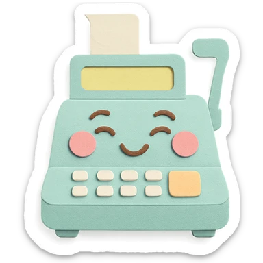 vintage cash register, full body, blushing cheeks, soft pastel tones sticker